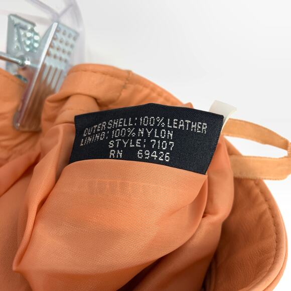 Chia Leather Pencil Skirt Womens 00 High Waist Orange Lined Vintage 90s Style - Picture 7 of 7